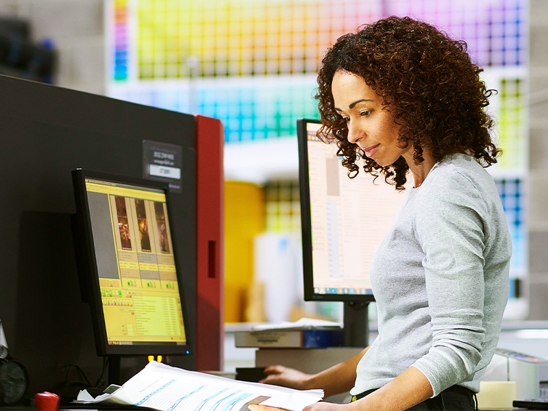 Worker in a printing facility